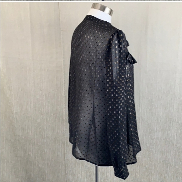 NEW Neiman Marcus Black Metallic Gold Luxury Top Sheer Long Sleeves Bow Ruffled - Picture 4 of 9